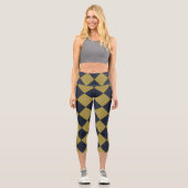 Elegantes Gold & Navy Blue Diamond Muster Capri Leggings (Vorderseite)