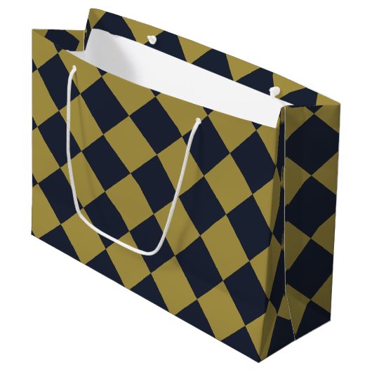 Elegantes Gold & Navy Blue Diamond Muster Große Geschenktüte (Vorderseite Schrägansicht)