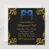Elegantes Gold Navy Blue Masquerade Party Einladung (Rückseite)