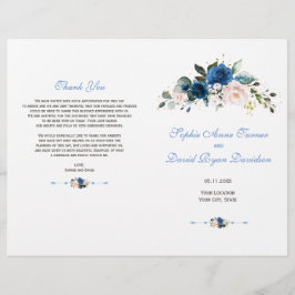 Elegantes Gold Navy Blue Pink Blume Programm Flyer