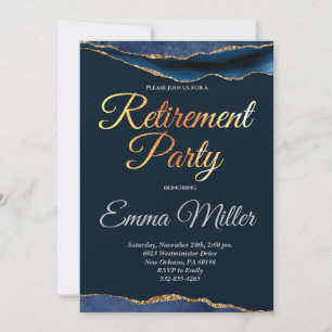 Elegantes Gold Navy Blue Retirement Party Einladung
