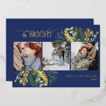 Elegantes Gold Navy Blue Verheiratet & Bright Foto Folien Feiertagskarte<br><div class="desc">Die elegante Gold Navy Blue Verheiratet & Bright Christmas Foil Holiday Card feiert Ihre erste Urlaubssaison als frisch vermählte Gäste mit dieser luxuriösen "Verheiratet & hell" Weihnachtskarte. Diese Karte ist so konzipiert, dass sie die Eleganz Ihrer Gewerkschaft widerspiegelt. Sie zeichnet sich durch eine atemberaubende Mischung aus tiefblauem Marineblau und glänzender...</div>