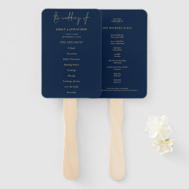 Elegantes Gold Navy Blue Wedding Programm Fächer