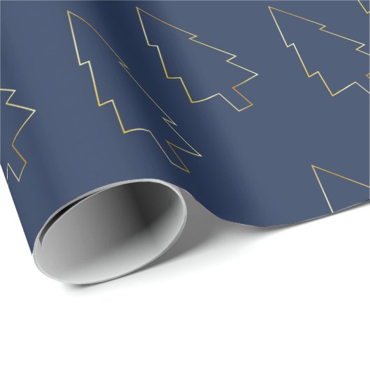 Elegantes Gold Navy Weihnachtsbaum Wrapping Paper Geschenkpapier (Rolleneckpunkt)