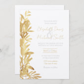 Elegantes Gold Olive Zweig Weißes Muster Einladung (Vorne/Hinten)