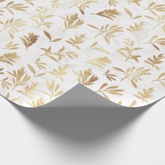 Elegantes Gold Olive Zweig Weißes Muster Geschenkpapier (Ecke)
