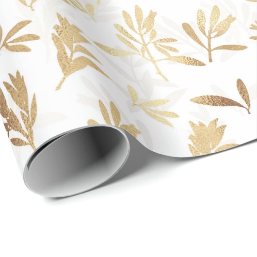 Elegantes Gold Olive Zweig Weißes Muster Geschenkpapier (Rolleneckpunkt)