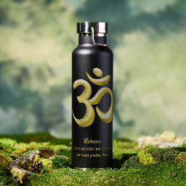 Elegantes Gold Om Symbol | Sanskrit spirituell Bla Trinkflasche
