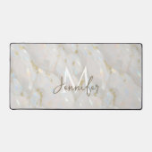 Elegantes Gold Opal Stone Marmor Monogramm Schreibtischunterlage (Vorderseite)