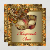 Elegantes Gold Orange Red Masquerade Party Einladung (Vorne/Hinten)