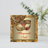 Elegantes Gold Orange Red Masquerade Party Einladung (Stehend Vorderseite)