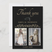 Elegantes Gold Ornament 2 Foto Abschluss Dankeskarte (Vorderseite)