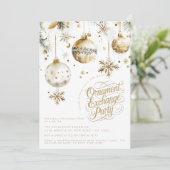 Elegantes Gold-Ornament-Austausch Weihnachts-Party Einladung (Stehend Vorderseite)