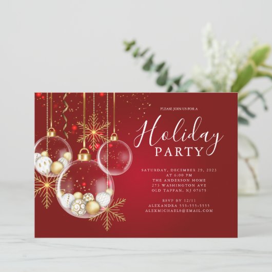 Elegantes Gold Ornament Weihnachten Party Einladung (Stehend Vorderseite)