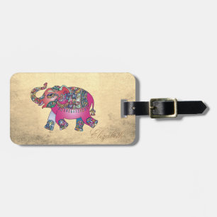 Elegantes Gold, Paisley-Elefant -Personalisiert Gepäckanhänger