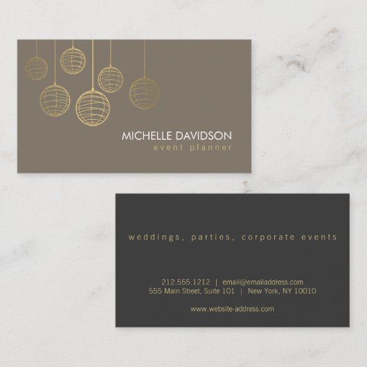 Elegantes Gold Paper Lanterns II für Veranstaltung Visitenkarte (Vorne/Hinten)