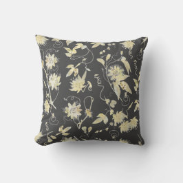Elegantes Gold Passion Blume Muster auf Dunkelgrau Kissen