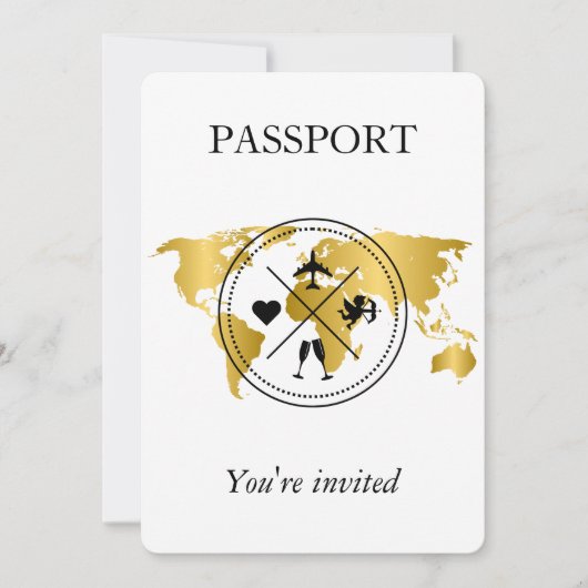 Elegantes Gold Passport Hochzeit in Urlaubsort Fot Einladung (Vorderseite)