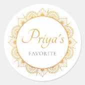 Elegantes Gold Pattern Indisches Hochzeitssnack-La Runder Aufkleber (Vorderseite)