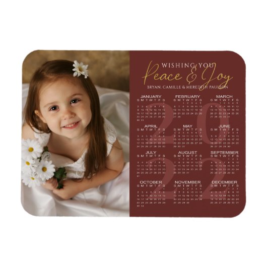Elegantes Gold PEACE und JOY 2022 Calendar Foto Magnet (Horizontal)