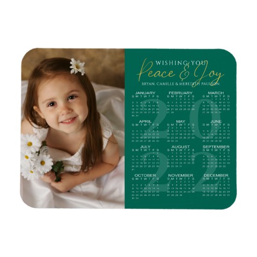 Elegantes Gold PEACE und JOY 2022 Calendar Foto Magnet (Horizontal)