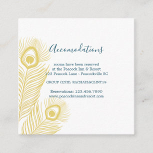 Elegantes Gold Peacock Wedding Hotel Unterkünfte Begleitkarte