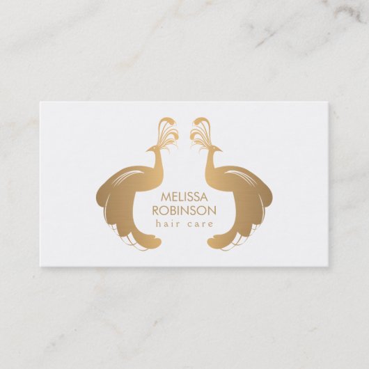 Elegantes Gold Peacocks Logo für die Haarstylistin Visitenkarte (Vorderseite)