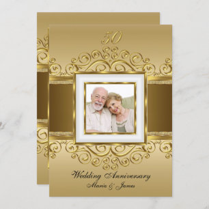 Elegantes Gold & Pearl Swirl Foto 50 Jahre Einladung