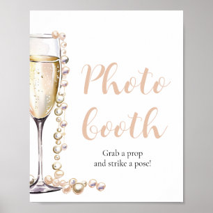 Elegantes Gold Pearls und Prosecco Foto Booth Sign Poster