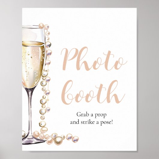 Elegantes Gold Pearls und Prosecco Foto Booth Sign Poster (Vorne)