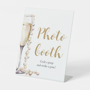 Elegantes Gold Pearls und Prosecco Foto Booth Sign Sockelschild