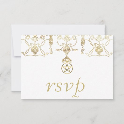 Elegantes Gold-Pentagramm-Handfast RSVP Karte (Vorderseite)