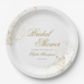 Elegantes Gold Peonies Floral Sketch Brautparty Pappteller (Vorderseite)