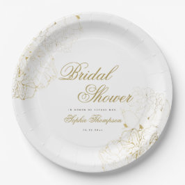 Elegantes Gold Peonies Floral Sketch Brautparty Pappteller