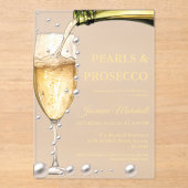 Elegantes Gold Perlen & Prosecco Brautparty Acryleinladungen (Vorderseite)