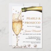 Elegantes Gold Perlen & Prosecco Brautparty Einladung (Vorderseite)