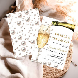 Elegantes Gold Perlen & Prosecco Brautparty Einladung