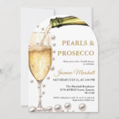 Elegantes Gold Perlen & Prosecco Qr Brautparty Einladung (Vorderseite)