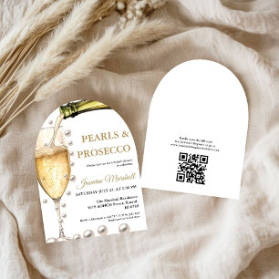 Elegantes Gold Perlen & Prosecco Qr Brautparty Einladung