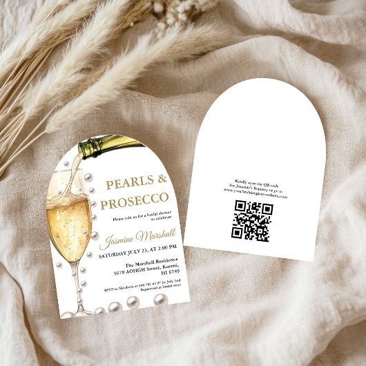 Elegantes Gold Perlen & Prosecco Qr Brautparty Einladung