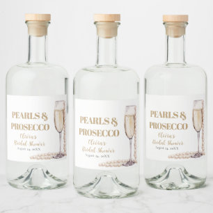 Elegantes Gold Perlen und Prosecco Brautparty Alkoholflaschenetikett