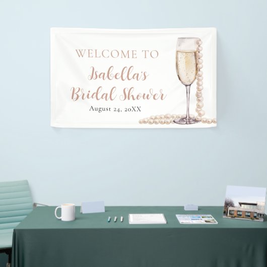 Elegantes Gold Perlen und Prosecco Brautparty Banner (Messeveranstaltung)