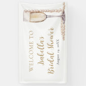 Elegantes Gold Perlen und Prosecco Brautparty Banner (Vertikal)