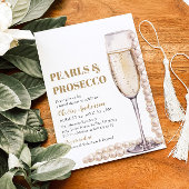 Elegantes Gold Perlen und Prosecco Brautparty Einladung