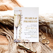Elegantes Gold Perlen und Prosecco Brautparty Einladung