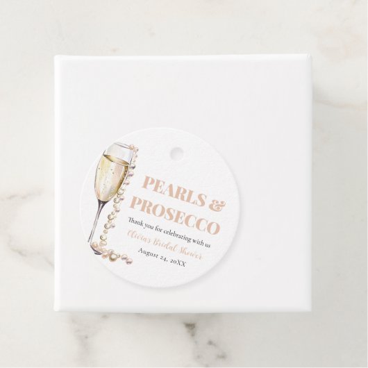 Elegantes Gold Perlen und Prosecco Brautparty Geschenkanhänger (Beispiel)