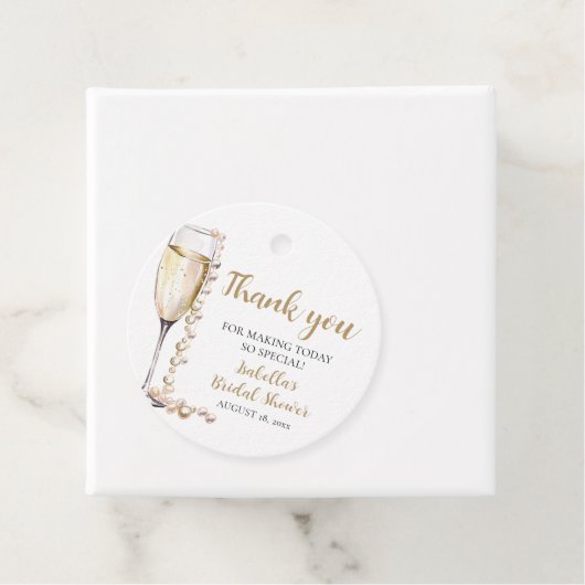 Elegantes Gold Perlen und Prosecco Brautparty Geschenkanhänger (Beispiel)