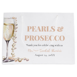 Elegantes Gold Perlen und Prosecco Brautparty Große Geschenktüte