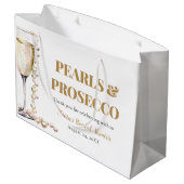Elegantes Gold Perlen und Prosecco Brautparty Große Geschenktüte (Rückseite Schrägansicht)