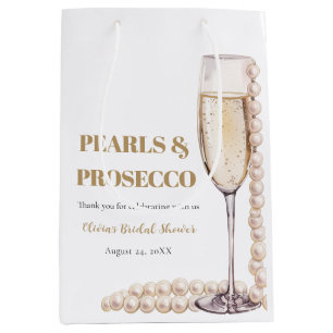 Elegantes Gold Perlen und Prosecco Brautparty Mittlere Geschenktüte